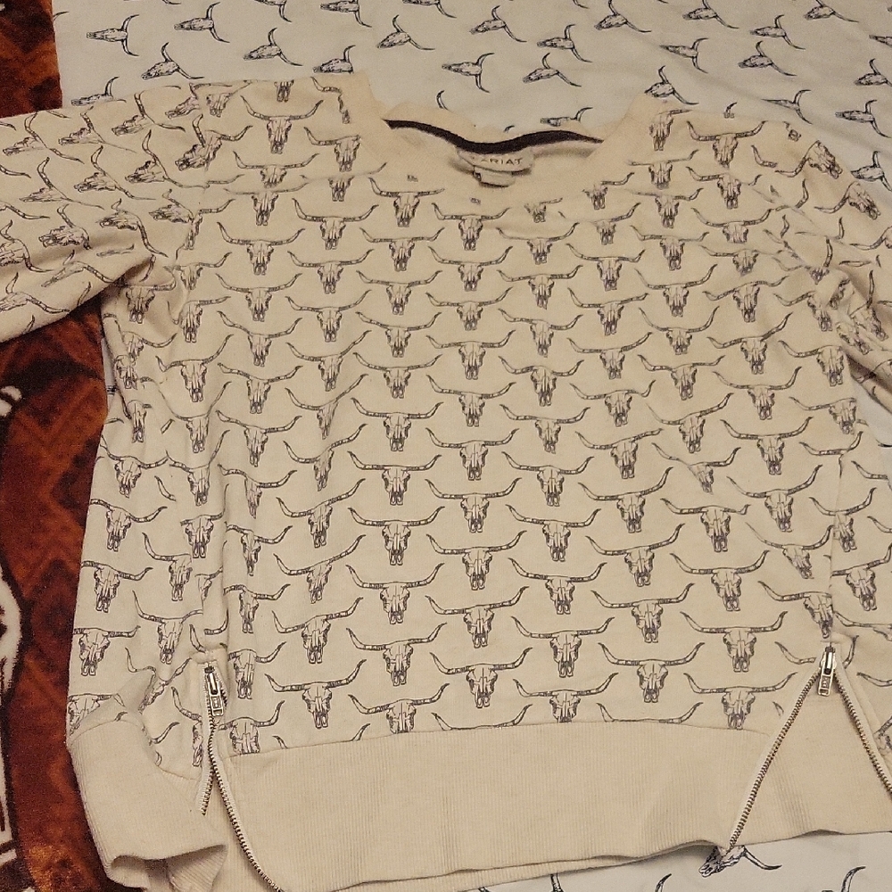 Ariat Cream and Black Sweater with Bull Pattern